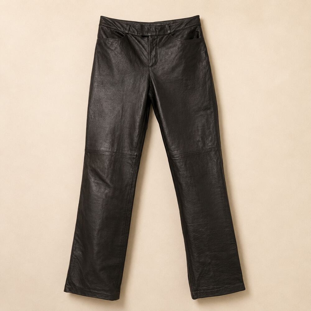 INC International Concepts Black Leather Straight Leg Pants Minimalist Y2K 4